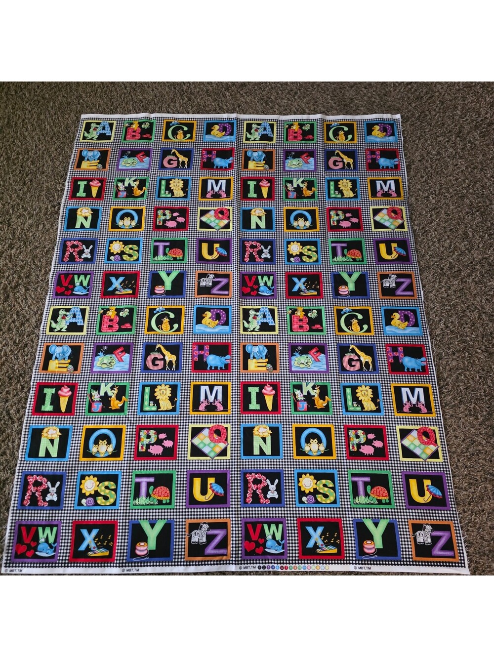 MBT Vintage Alphabet Animal Quilt Fabric Panel 36 x 45 Inches - Picture 1 of 5